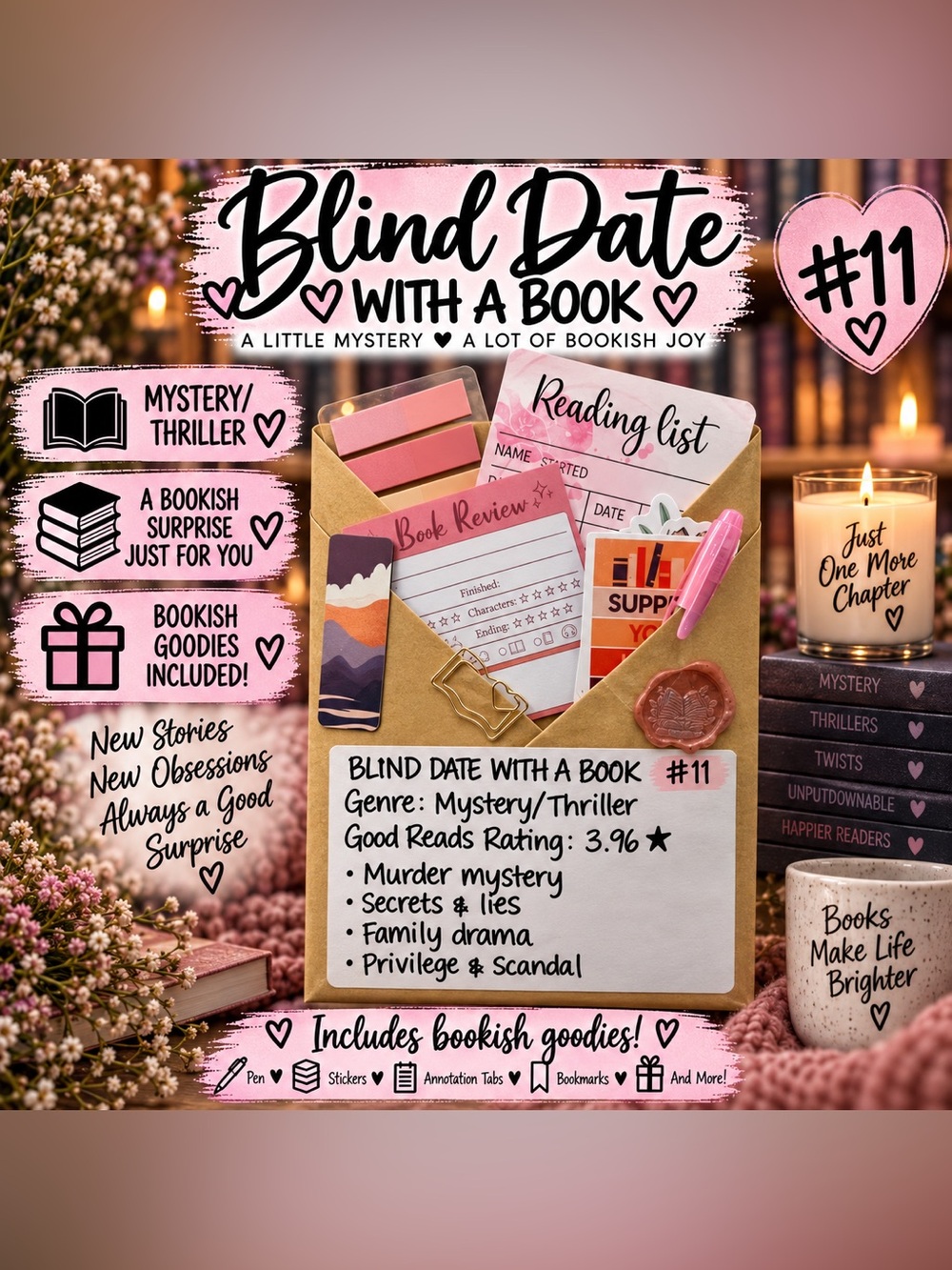 Blind Date With A Book #11 Mystery/Thriller Surprise Book & Accessories